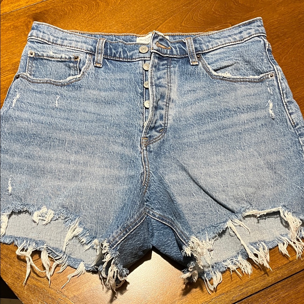 Abercrombie & Fitch Blue Frayed Jean Shorts